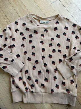 Kids Cream Ribbed Crew Neck Top with Acorn Print